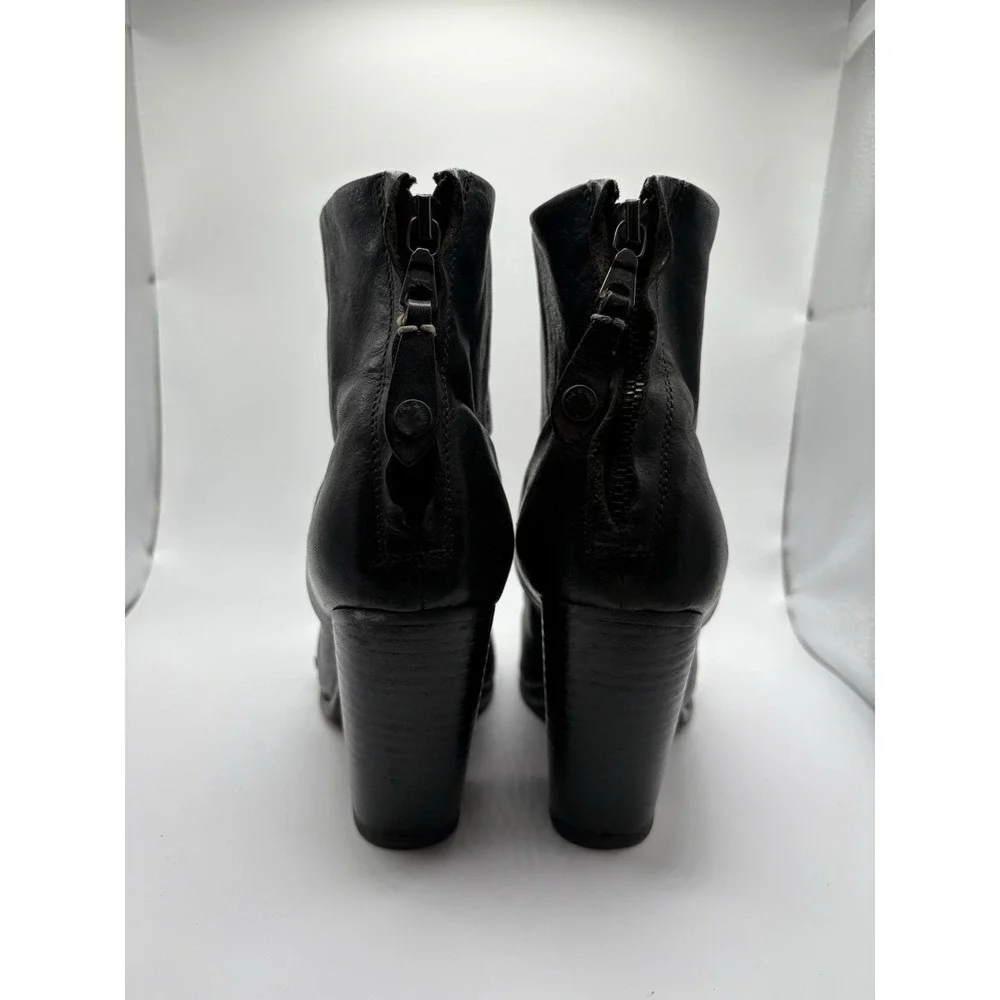 Rag & Bone Womens Black Heeled Bootie Back Zip Leather Shoes Size 37 US 7‎